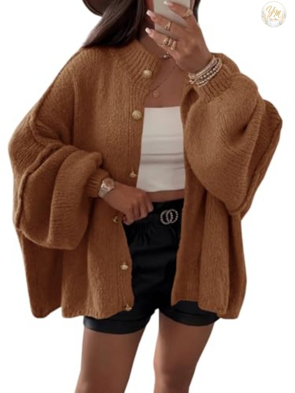 Oversized Chunky Knit Cardigan Button Down Lantern Sleeve Fall Sweater Coat